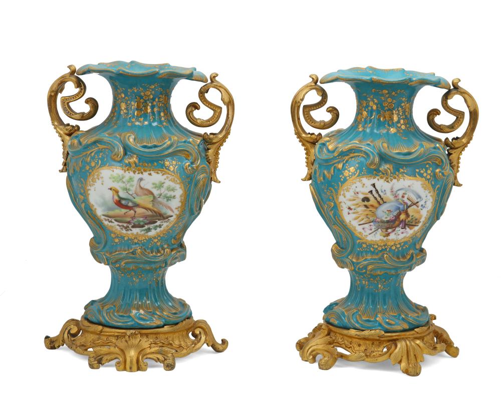 Appraisal: A pair of S vres-style porcelain vases Late th early