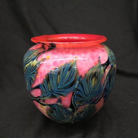 Appraisal: Lotton Art Glass Vase Leg Vine paperweight style on red