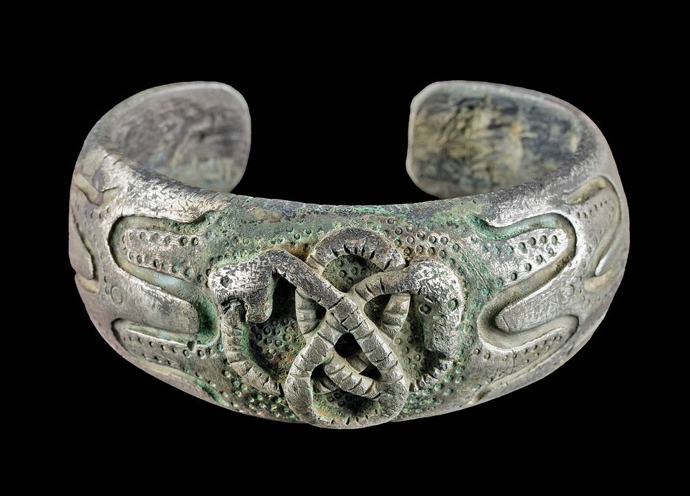 Appraisal: Heavy th C Viking Silver Bracelet w Serpent Motif Northern