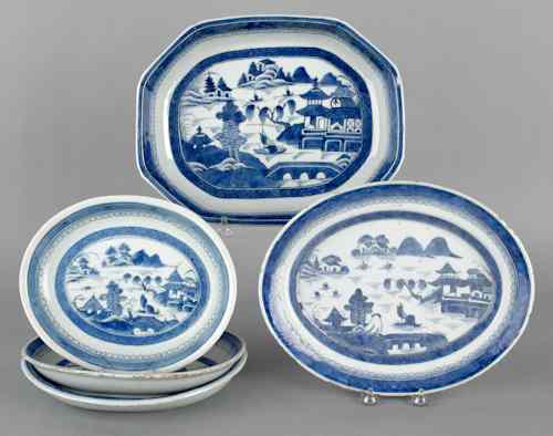 Appraisal: Five Chinese export Canton platters and entree dishes l w