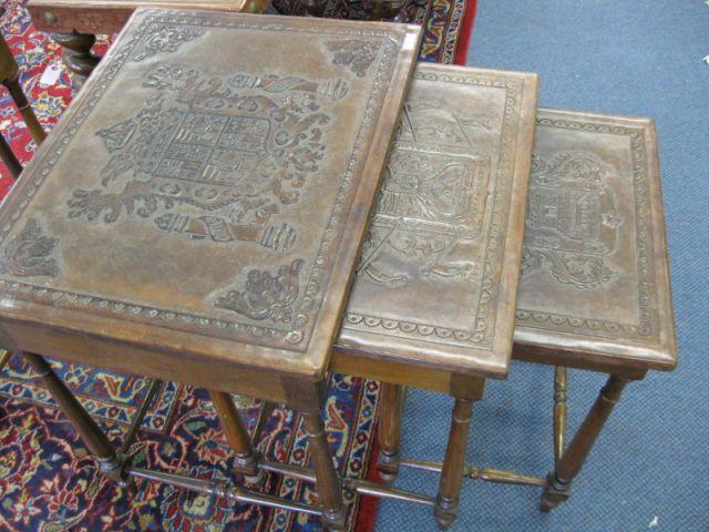 Appraisal: Fine Tooled Leather Top Nest of Tables tallest is with