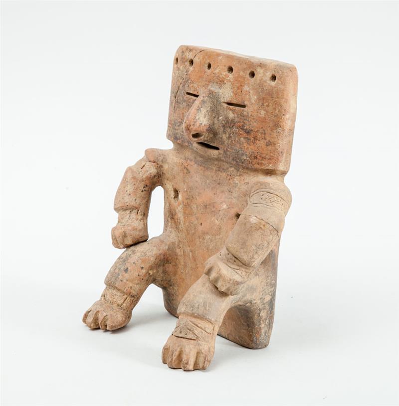 Appraisal: QUIMBOYA POTTERY FIGURE OF A SEATED MALE Of flat form