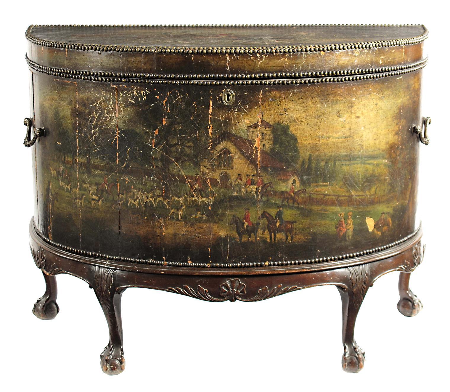 Appraisal: An Anglo-Dutch painted leather demi-lune chest