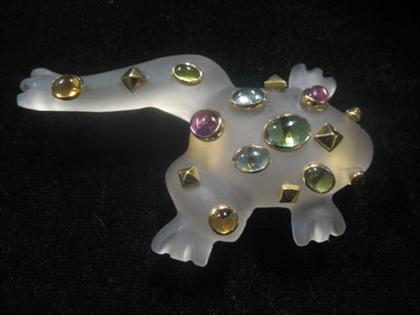 Appraisal: Frog brooch in the manner of Seaman Schepps Frosted glass