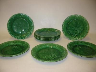 Appraisal: A SET OF TEN WEDGWOOD DESSERT PLATES green glazed leaf