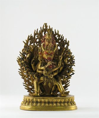 Appraisal: A Tibetan gilt bronze figure of Yamantaka in yabyum with