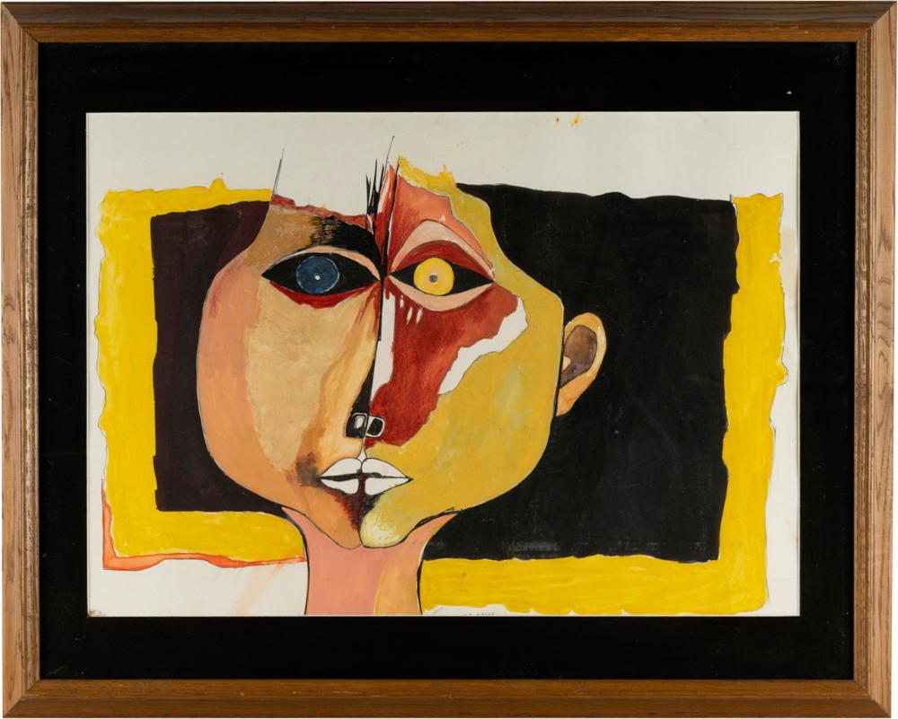 Appraisal: OSWALDO GUAYASAMIN - ABSTRACT HEAD OF A MAN watercolor gouache