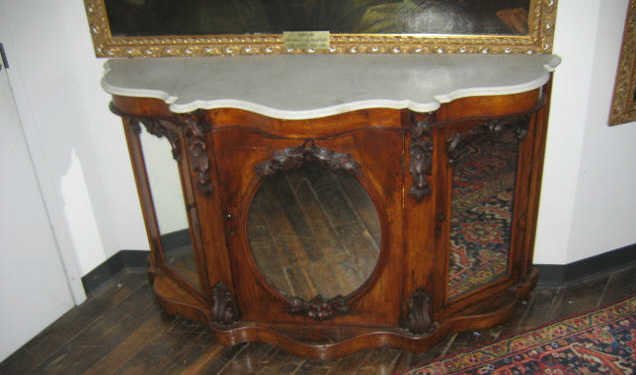 Appraisal: AMERICAN TH CENTURY MAHOGANY MARBLE TOP CONSOLE The shaped marble