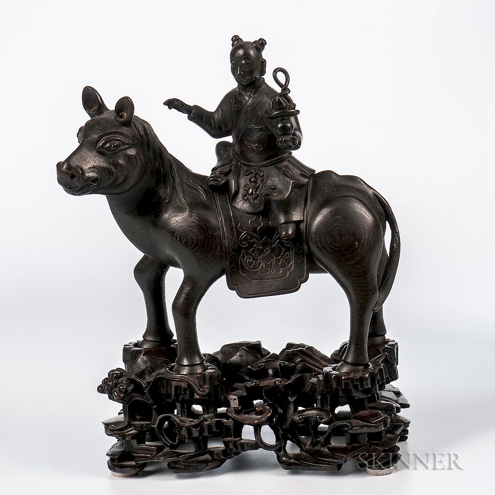 Appraisal: Bronze Donkey and Rider Censer and Cover Bronze Donkey and