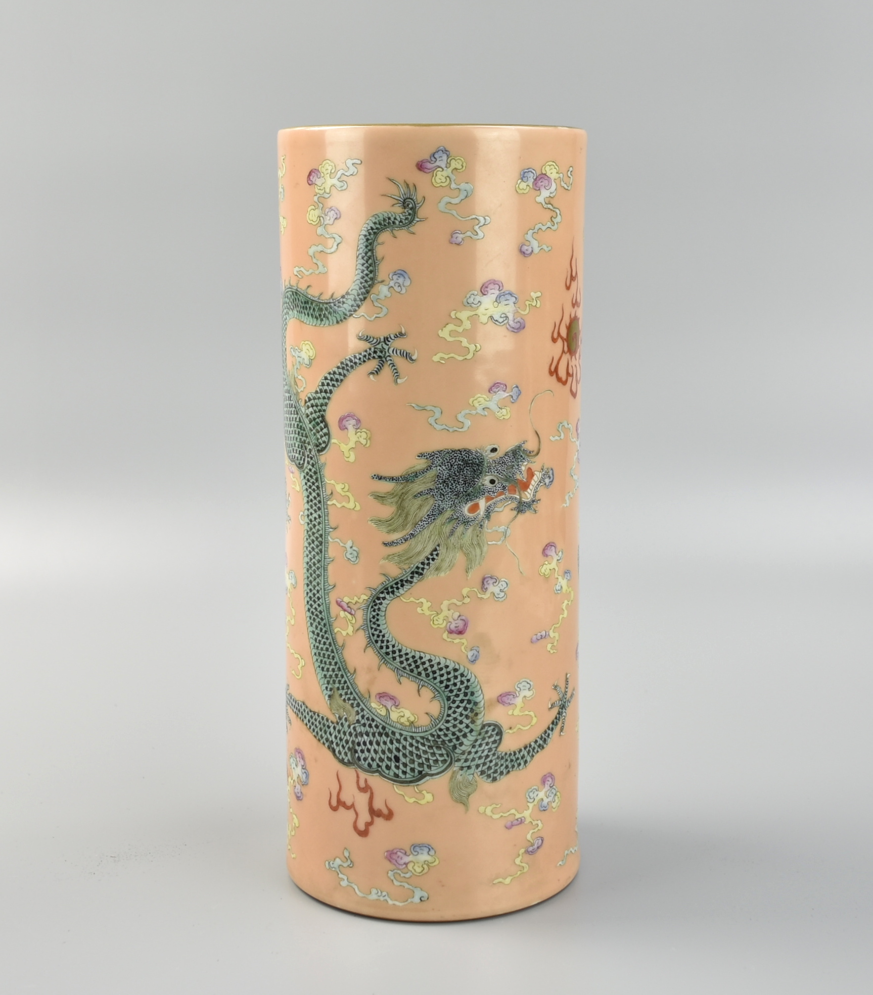 Appraisal: CHINESE FAMILLE ROSE HAT VASE W DRAGON TH C Chinese