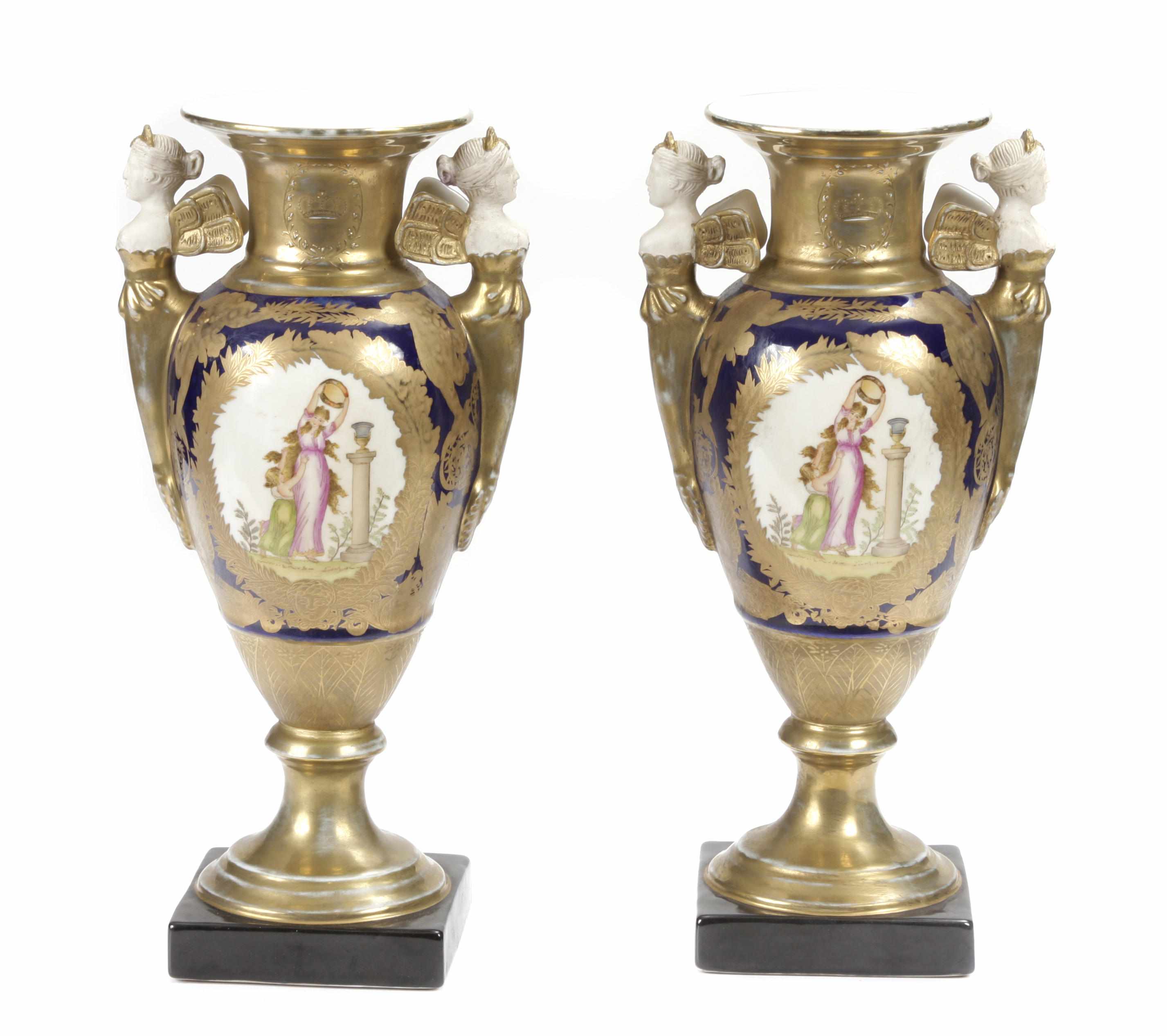 Appraisal: A pair of Continental Neoclassical style paint decorated porcelain vases