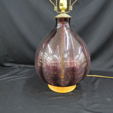 Appraisal: Italian Art Glass Lamp amethyst ribbed decor body