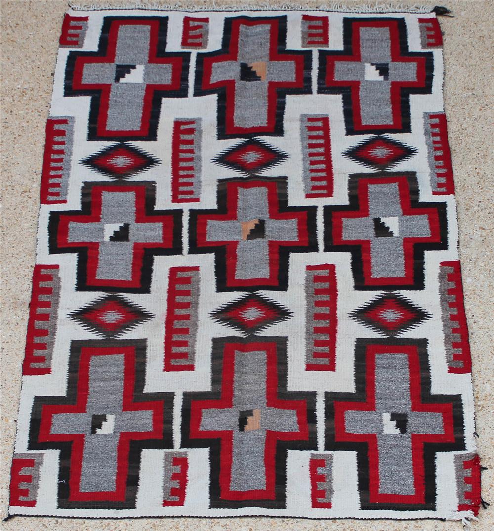 Appraisal: NAVAJO RUG NATURAL AND ANALINE DYED HOMESPUN WOOL red black