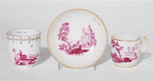 Appraisal: CUP AND SAUCER WITH LANDSCAPES IN PURPLE H chst circa