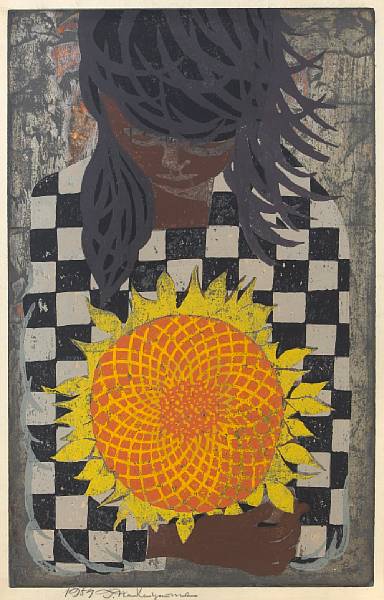 Appraisal: A liberated print of Woman with Sunflower Tadashi Nakayama height