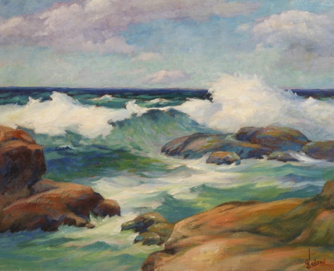 Appraisal: George Jensen Seascape oil on canvas board x SLR G