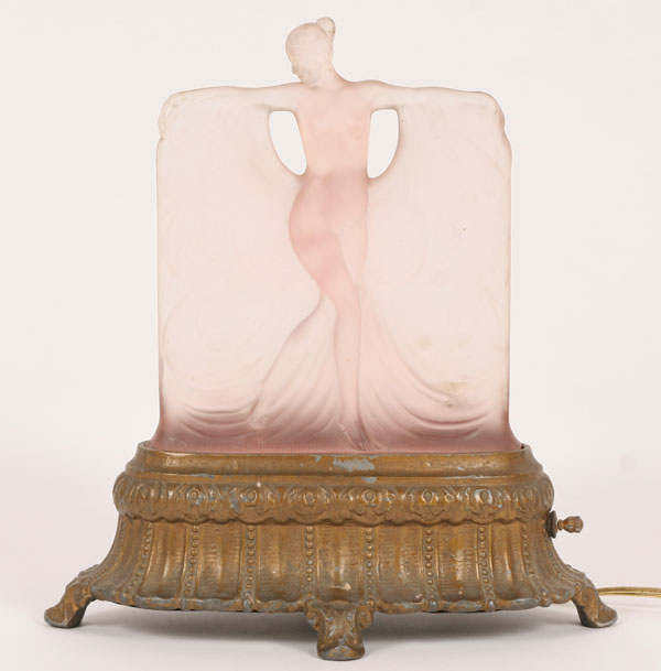 Appraisal: McKee Art Deco nude figural glass lamp pink satin finish