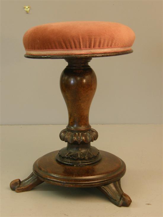 Appraisal: Victorian mahogany piano stool on turned and carved column support