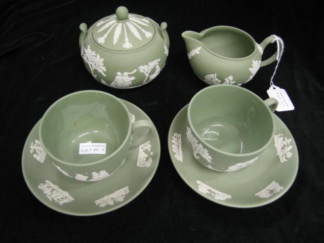 Appraisal: Pcs Green Wedgwood Jasperware creamer sugar cups saucers