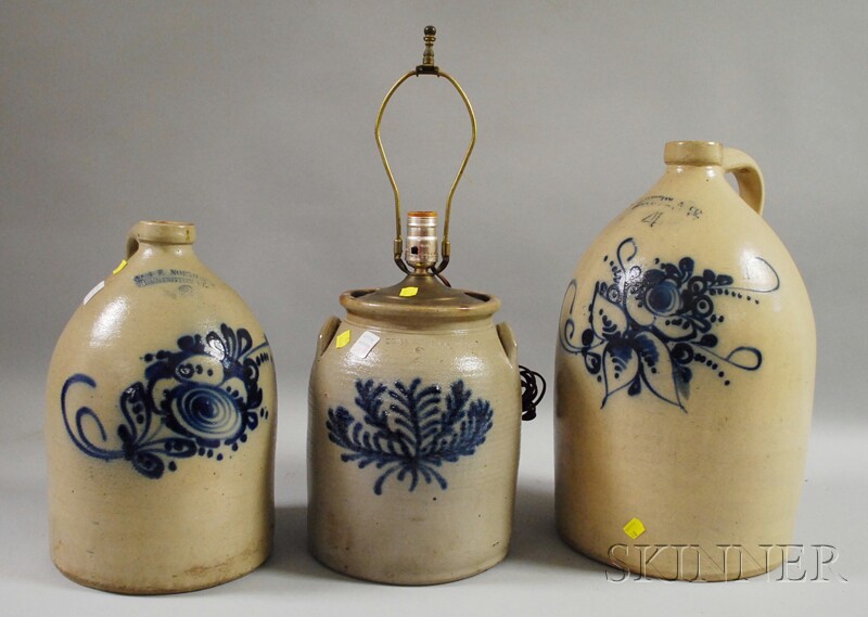 Appraisal: Three Pieces of Cobalt-decorated Stoneware a J Norton Co Bennington