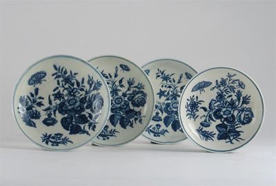 Appraisal: Four Worcester blue and white saucers printed with flowers and