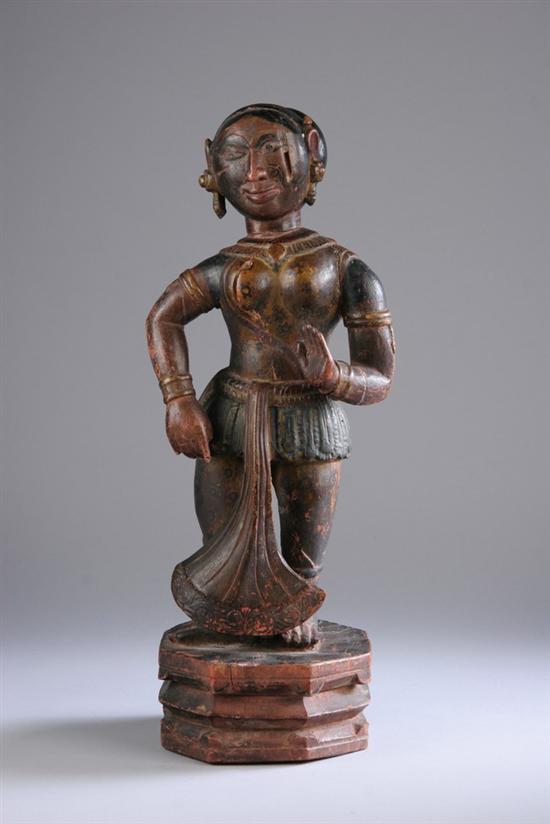 Appraisal: SOUTH INDIAN POLYCHROME WOODEN FIGURE OF WOMAN Late th century