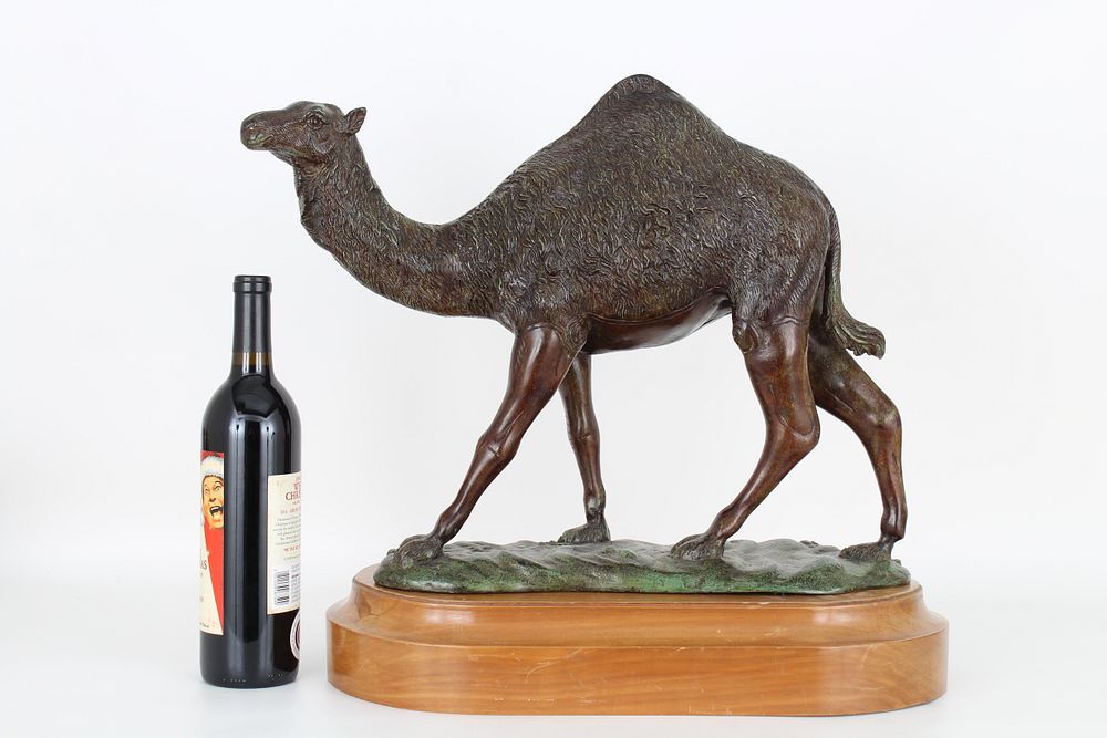 Appraisal: Large Bronze Camel Figure on Stand Large Bronze Camel Figure