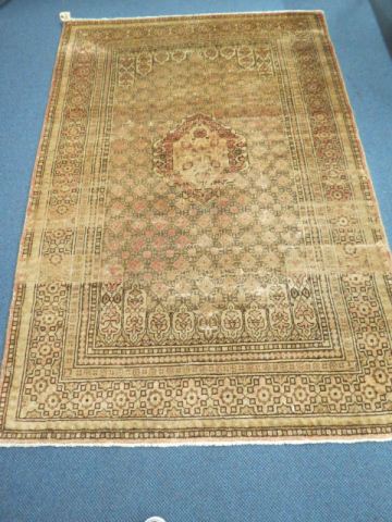 Appraisal: Oushak Turkish Handmade Rug semi-antique geometrics browns ' x '