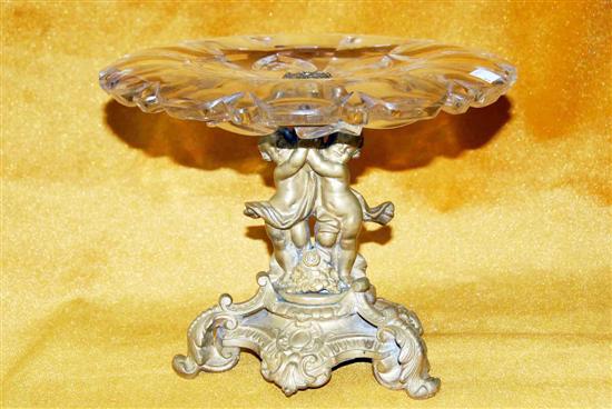 Appraisal: CENTERPIECE COMPOTE Antique continental with twin putti bronze base D