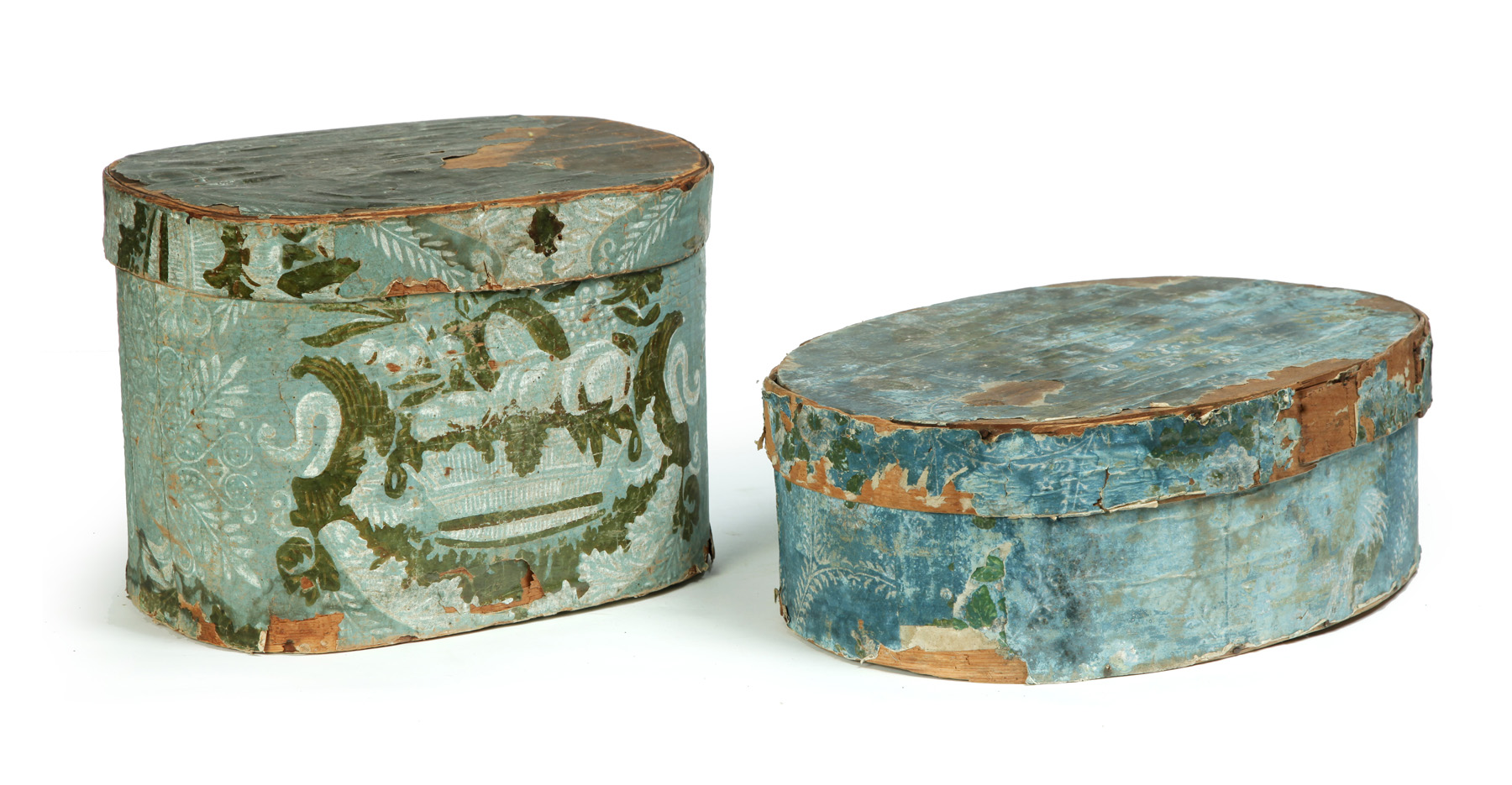 Appraisal: TWO BANDBOXES BY HANNAH DAVIS Labeled for Hannah Davis New