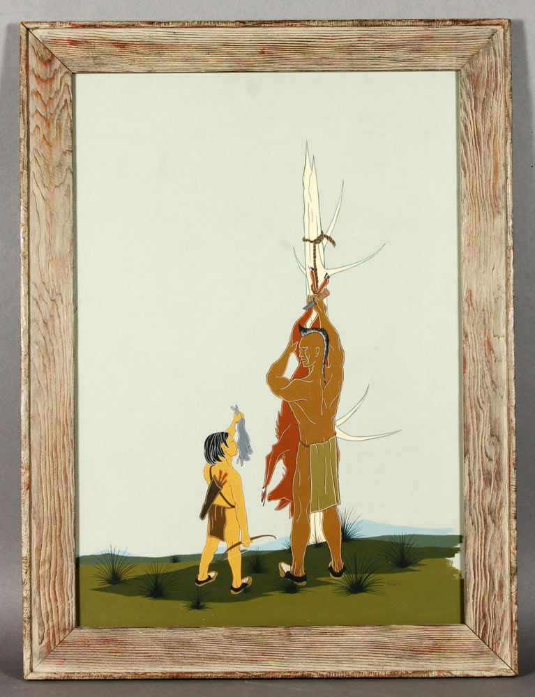 Appraisal: - Native American Hunting Scene A B Native American hunting