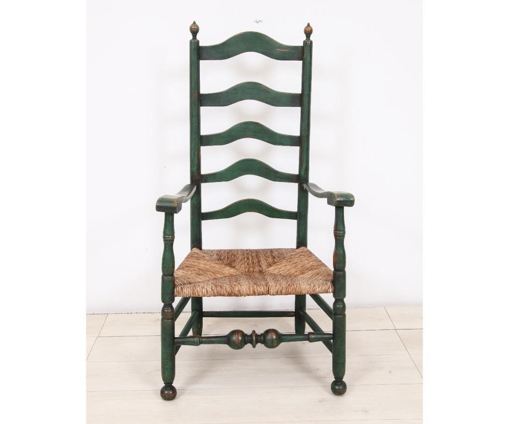 Appraisal: Delaware Valley green maple five-slat ladderback armchair circa with rush