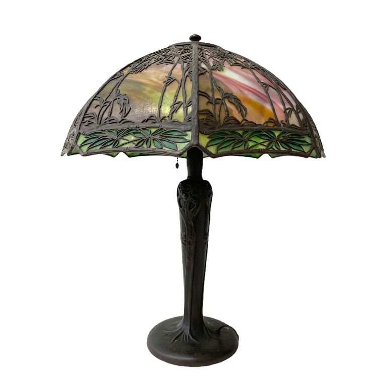 Appraisal: Handel Teroca Sunset Palm Trees Table Lamp Beautifully crafted slag