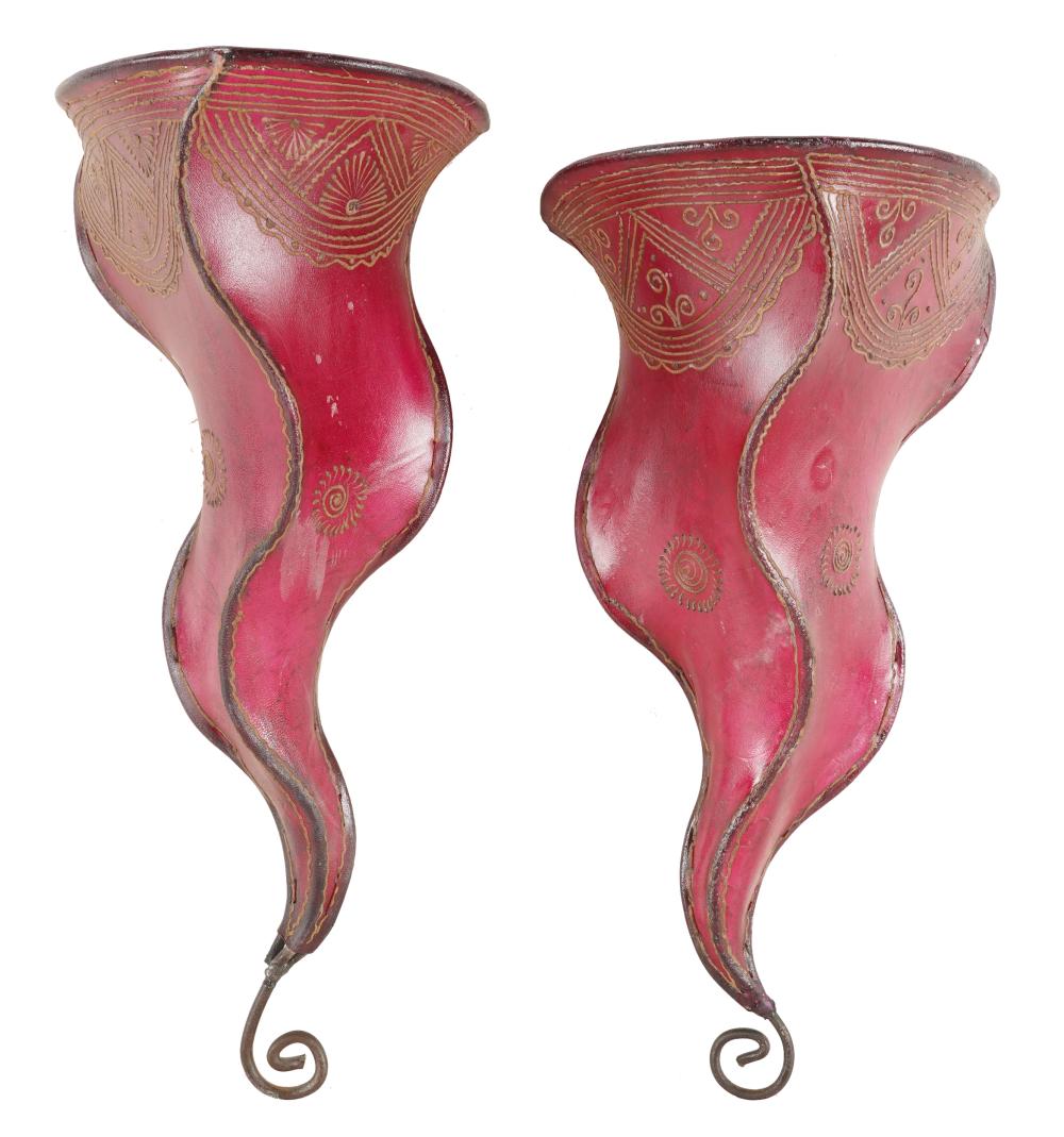 Appraisal: PAIR OF METAL PAINTED HIDE SHADESCondition stains losses to paint