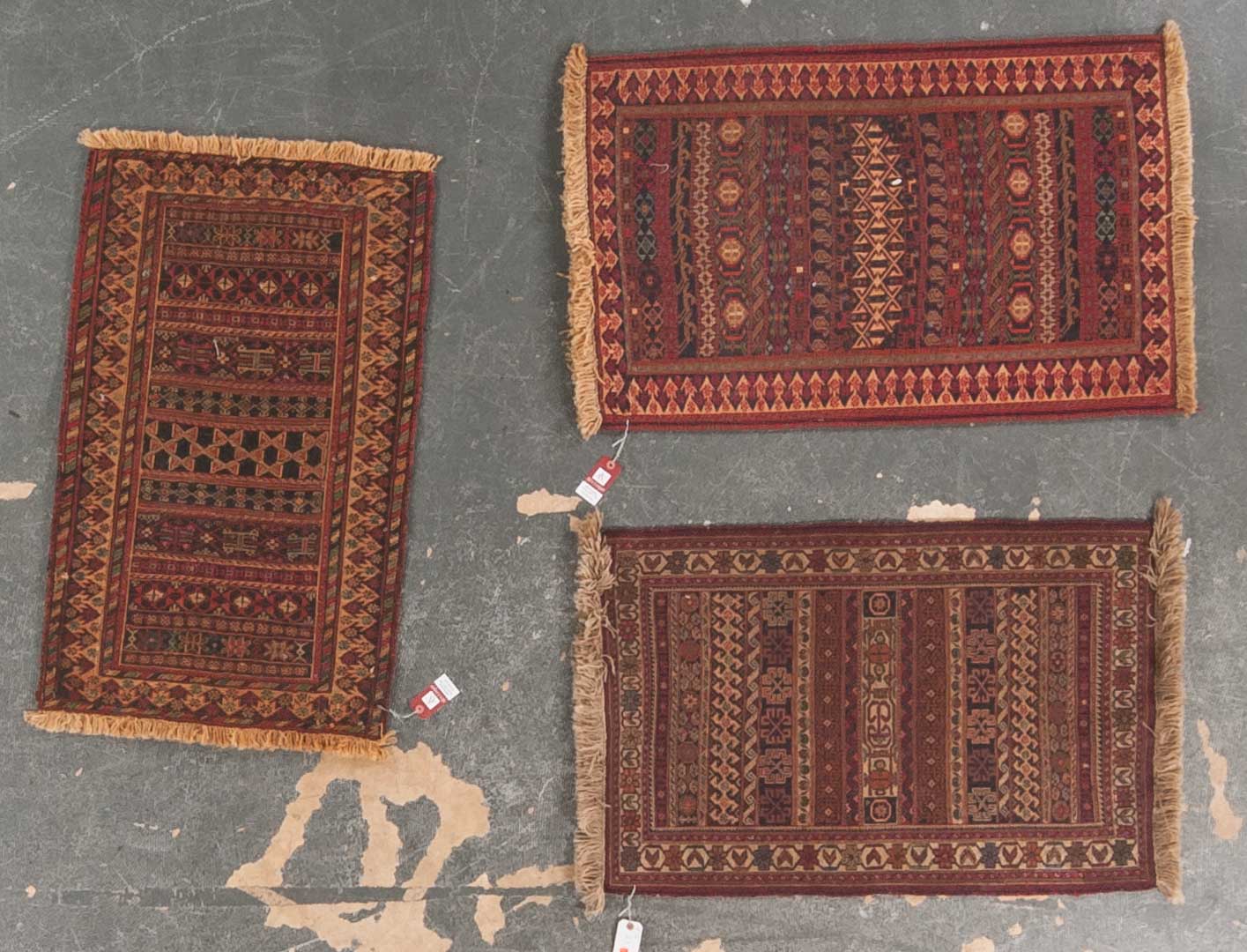 Appraisal: Three Afghani Soumak scatter rugs approx x Afghanistan modern Condition