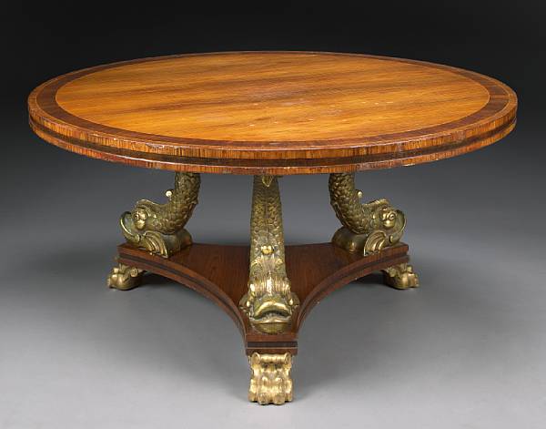 Appraisal: An imposing Regency style parcel gilt walnut center table th