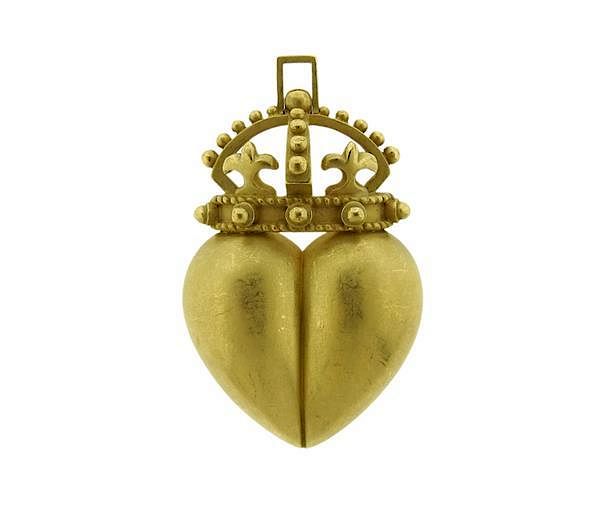 Appraisal: Kieselstein Cord K Gold Crown Heart Pendant Brooch METAL K