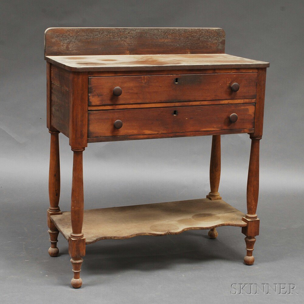 Appraisal: Late Federal Pine Two-drawer Server th century with rectangular back-splat