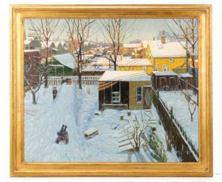 Appraisal: Frank J Gavencky Backyard Snow Scene Frank J Gavencky American