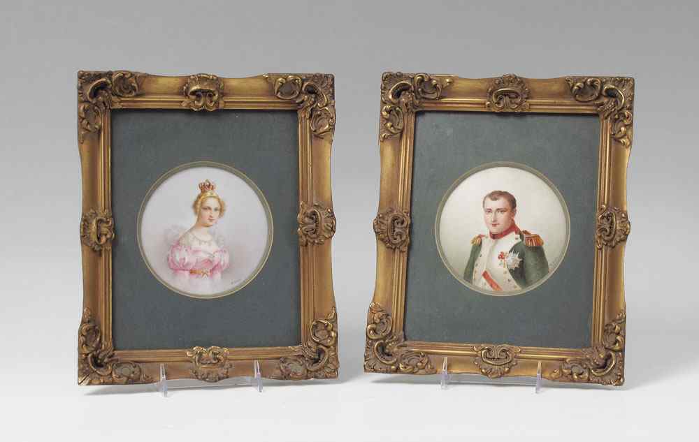 Appraisal: O BRUN PORTRAITS ON PORCELAIN OF NAPOLEON AND ROYAL WOMAN