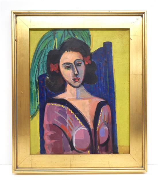 Appraisal: Unsigned th C oil on linen board Cubist style portrait