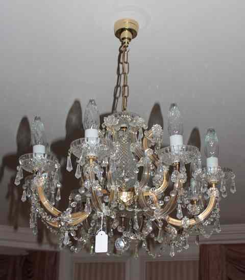 Appraisal: A HANGING EIGHT LIGHT ELECTROLIER with swags of cut glass