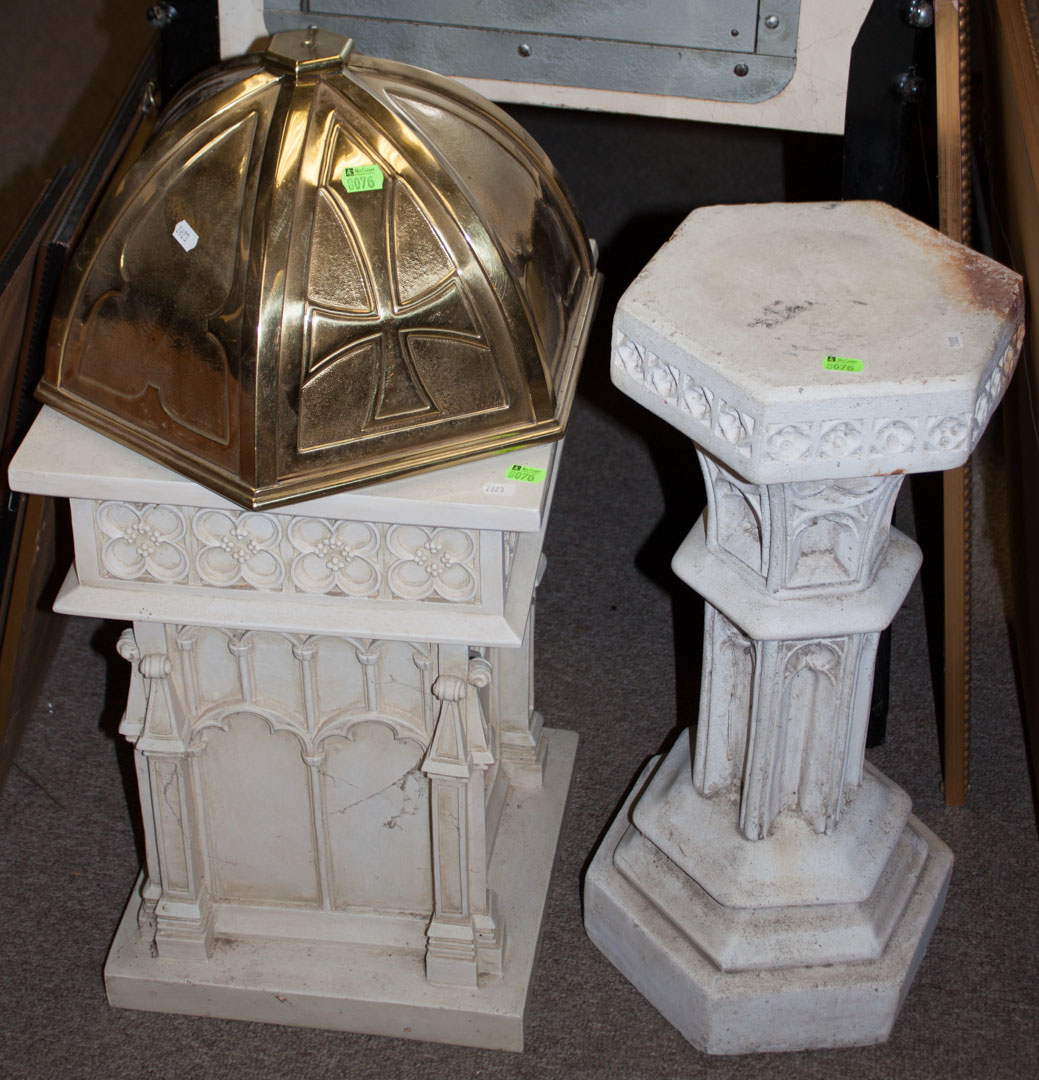 Appraisal: Three items including Gothic style composition stand concrete Gothic style