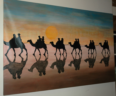 Appraisal: ARTIST UNKNOWN CAMELS AT SUNSET OIL ON CANVAS