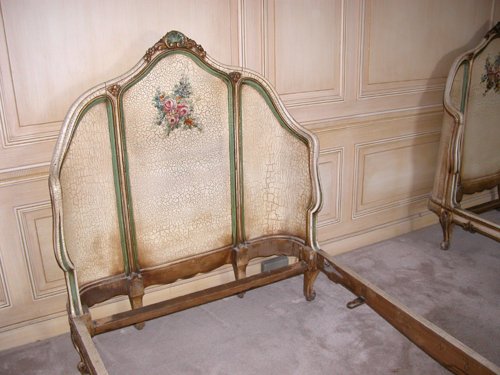 Appraisal: Title Pair of Polychromed Twin Beds in the Louis XV-style