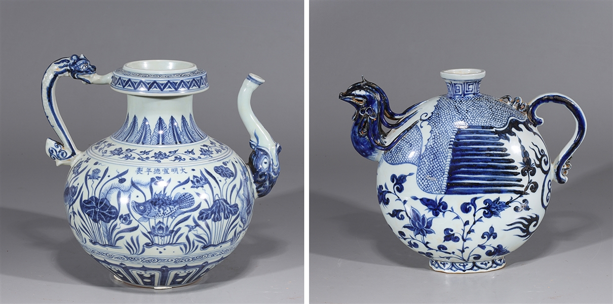 Appraisal: Two Chinese blue and white porcelain ewers including one with