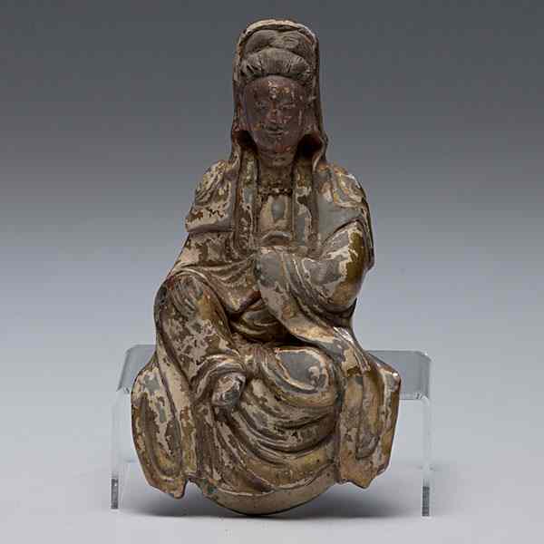 Appraisal: Polychromed and Gilded Guanyin Chinese a polychrome and gilded wooden