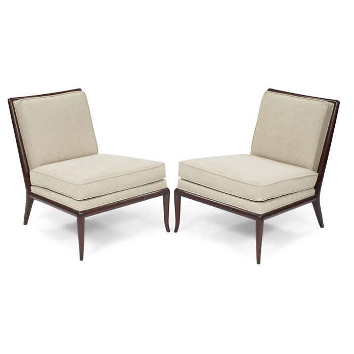 Appraisal: Robsjohn-Gibbings Slipper chairs pair by Widdicomb mahogany frames with curved