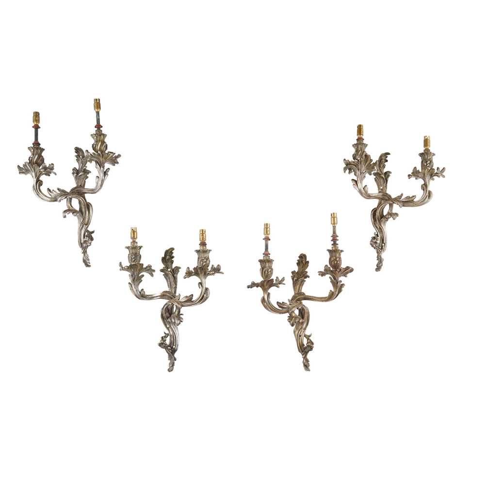 Appraisal: SET OF FOUR LOUIS XV STYLE SILVERED BRONZE WALL APPLIQUES