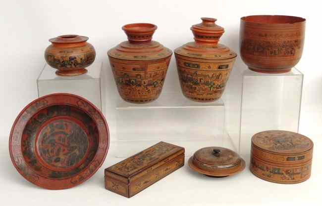 Appraisal: Lot eight various Asian lacquer pieces including bowls box covered